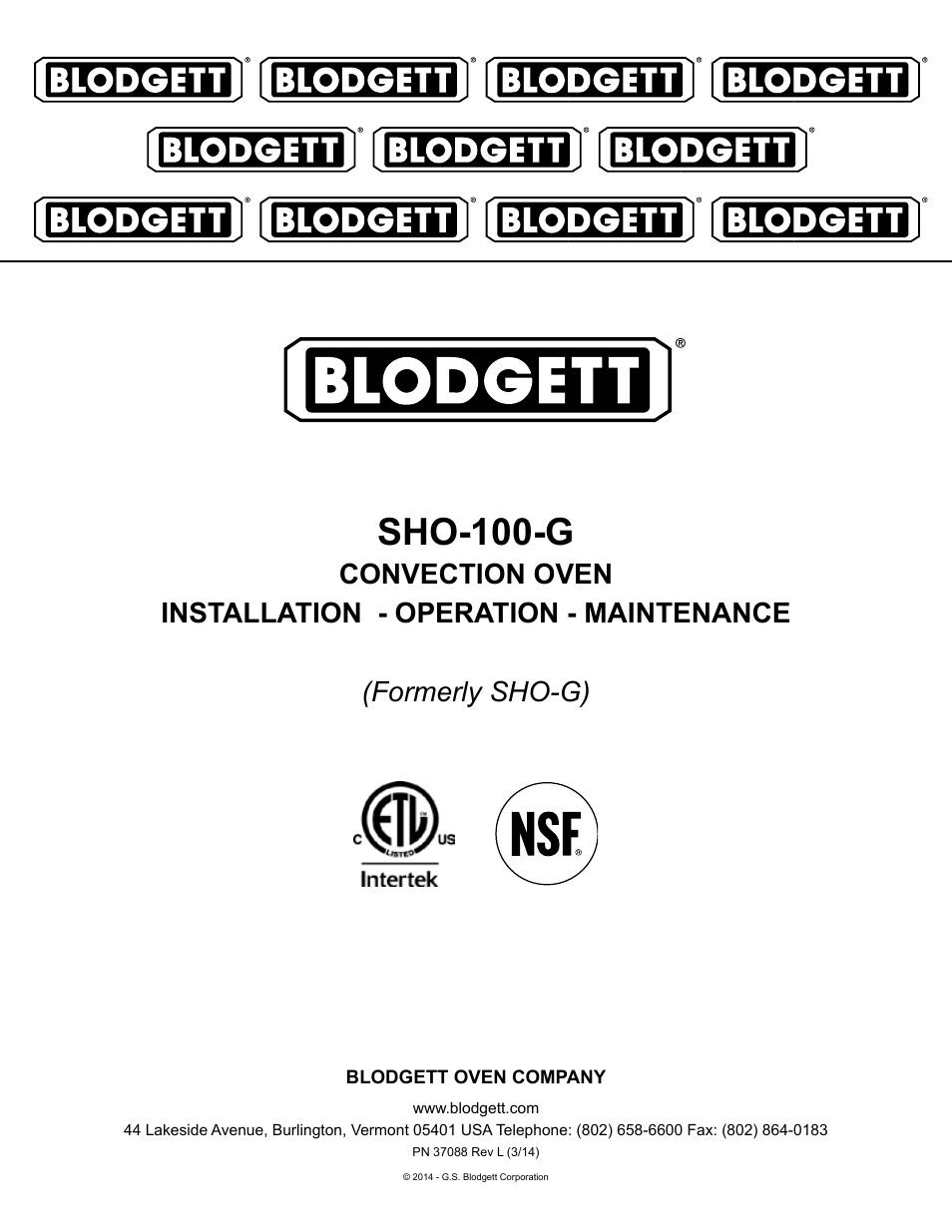 Blodgett SHO-100-G User Manual | 22 pages