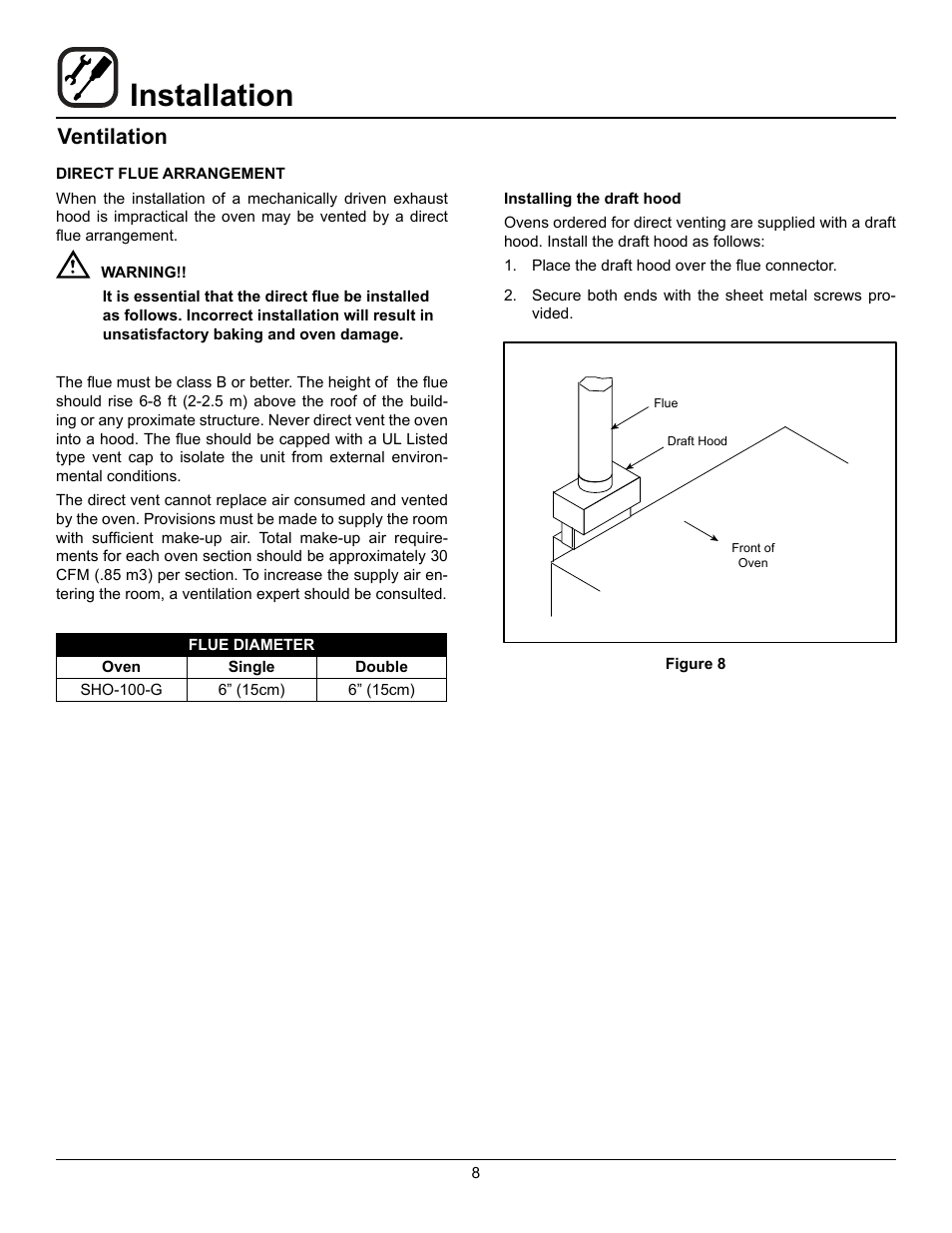 Installation, Ventilation | Blodgett SHO-100-G User Manual | Page 10 / 22