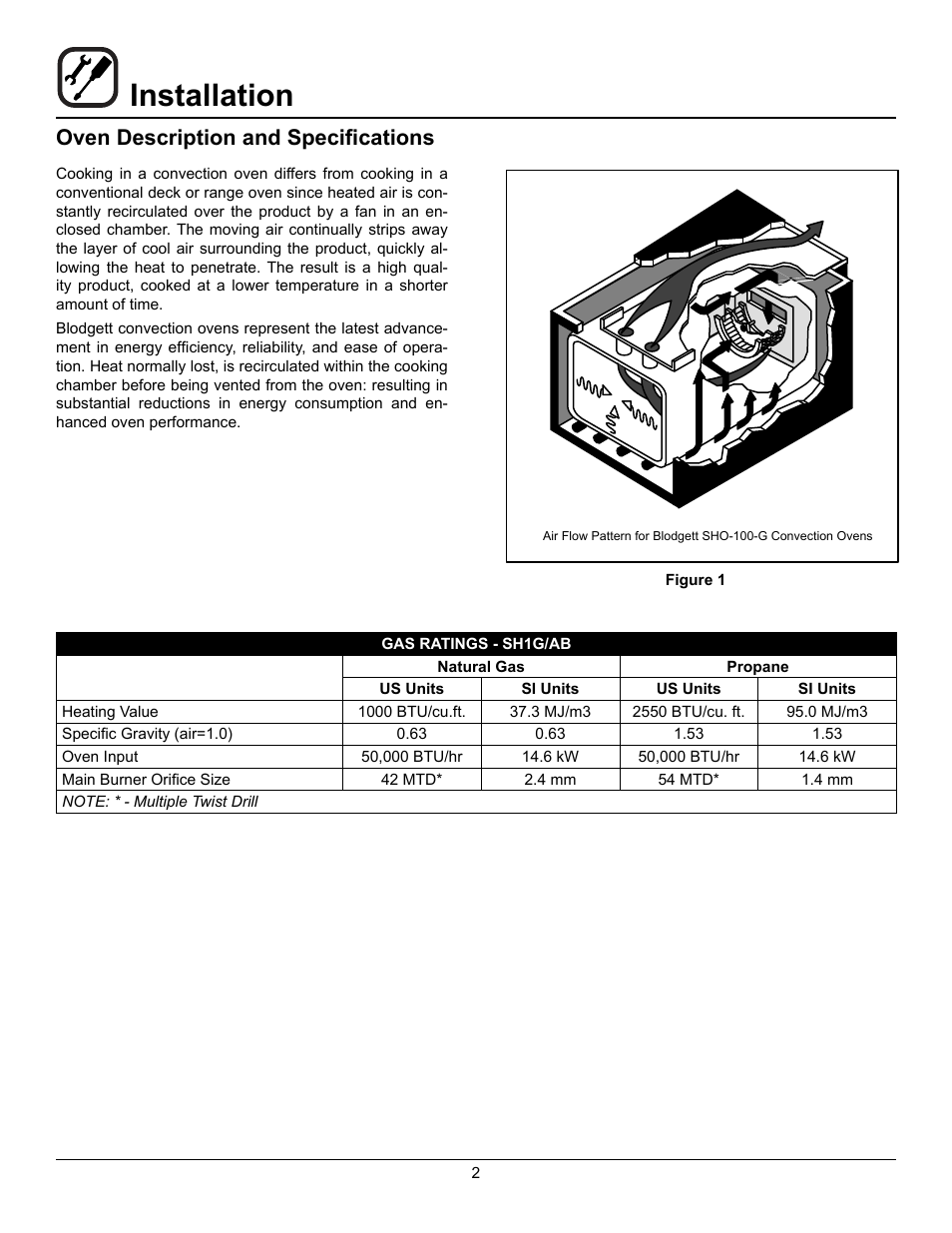 Installation, Oven description and specifications | Blodgett SHO-100-G User Manual | Page 4 / 22