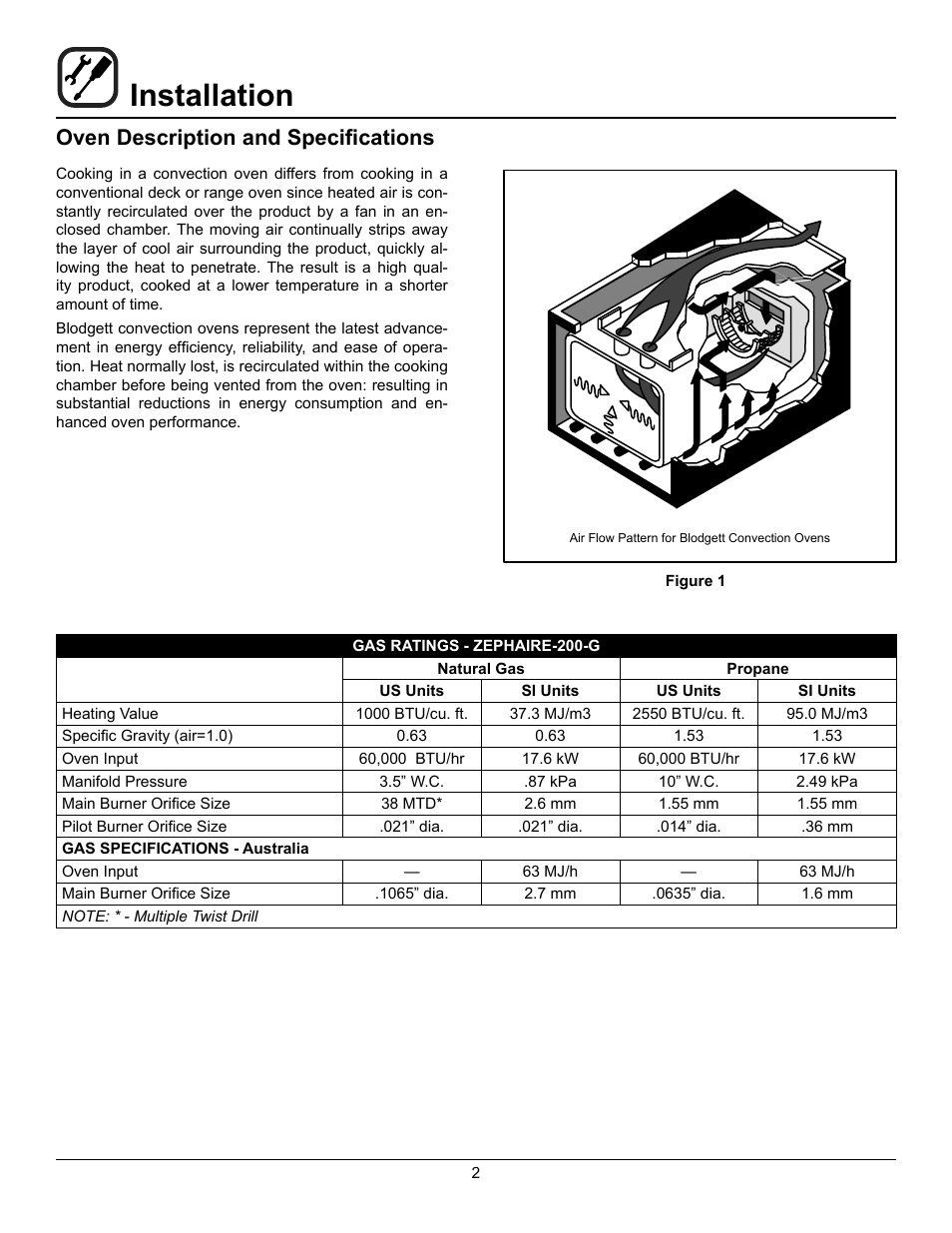 Installation, Oven description and specifications | Blodgett ZEPHAIRE-200-G User Manual | Page 4 / 24