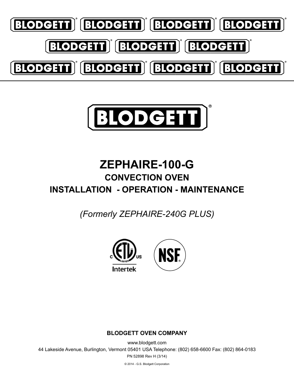 Blodgett ZEPHAIRE-100-G User Manual | 24 pages