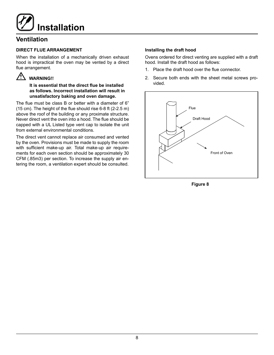 Installation, Ventilation | Blodgett ZEPHAIRE-100-G User Manual | Page 10 / 24