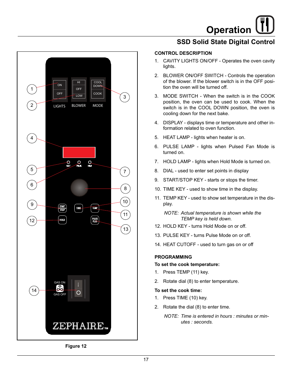 Operation, Ssd solid state digital control | Blodgett ZEPHAIRE-100-G User Manual | Page 19 / 24