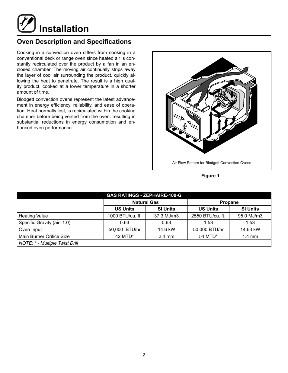 Installation, Oven description and specifications | Blodgett ZEPHAIRE-100-G User Manual | Page 4 / 24