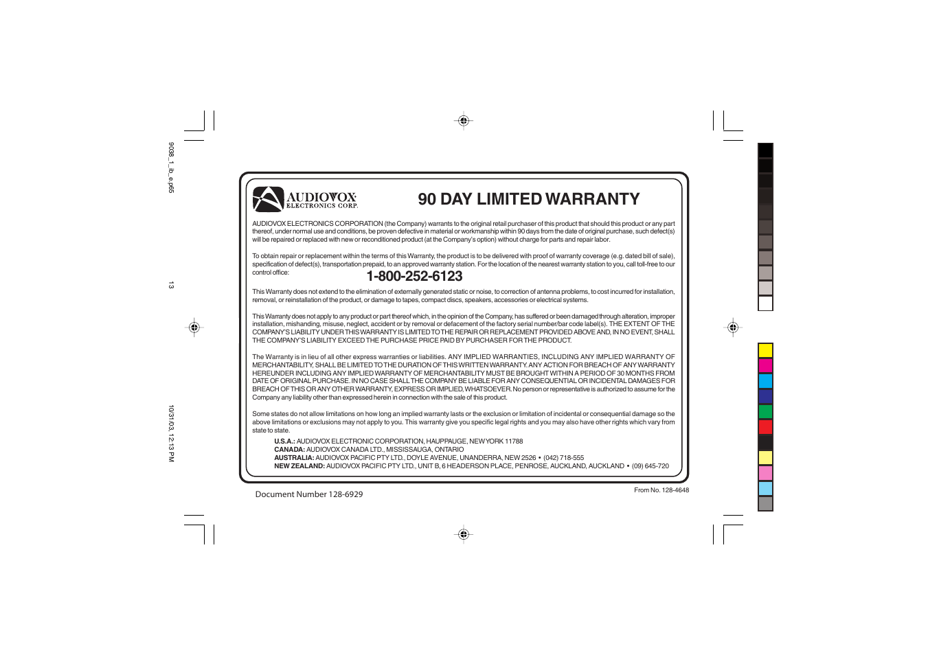 90 day limited warranty | Audiovox 4GHz User Manual | Page 14 / 14