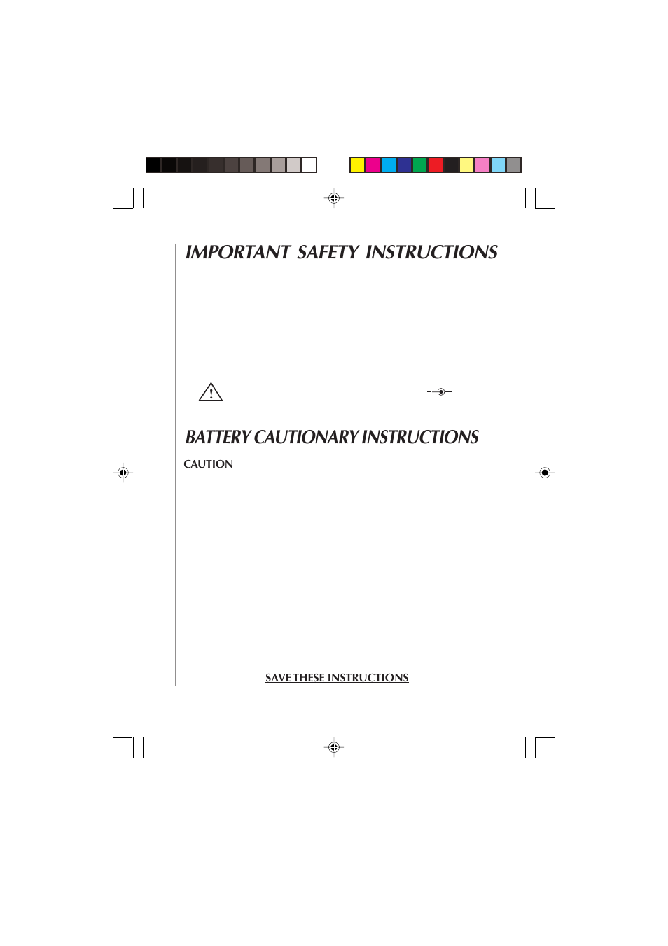 Battery cautionary instructions, Important safety instructions, Caution | Save these instructions | Audiovox 4GHz User Manual | Page 4 / 14