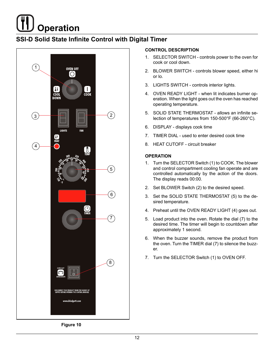 Operation | Blodgett Mark V-100 User Manual | Page 14 / 34