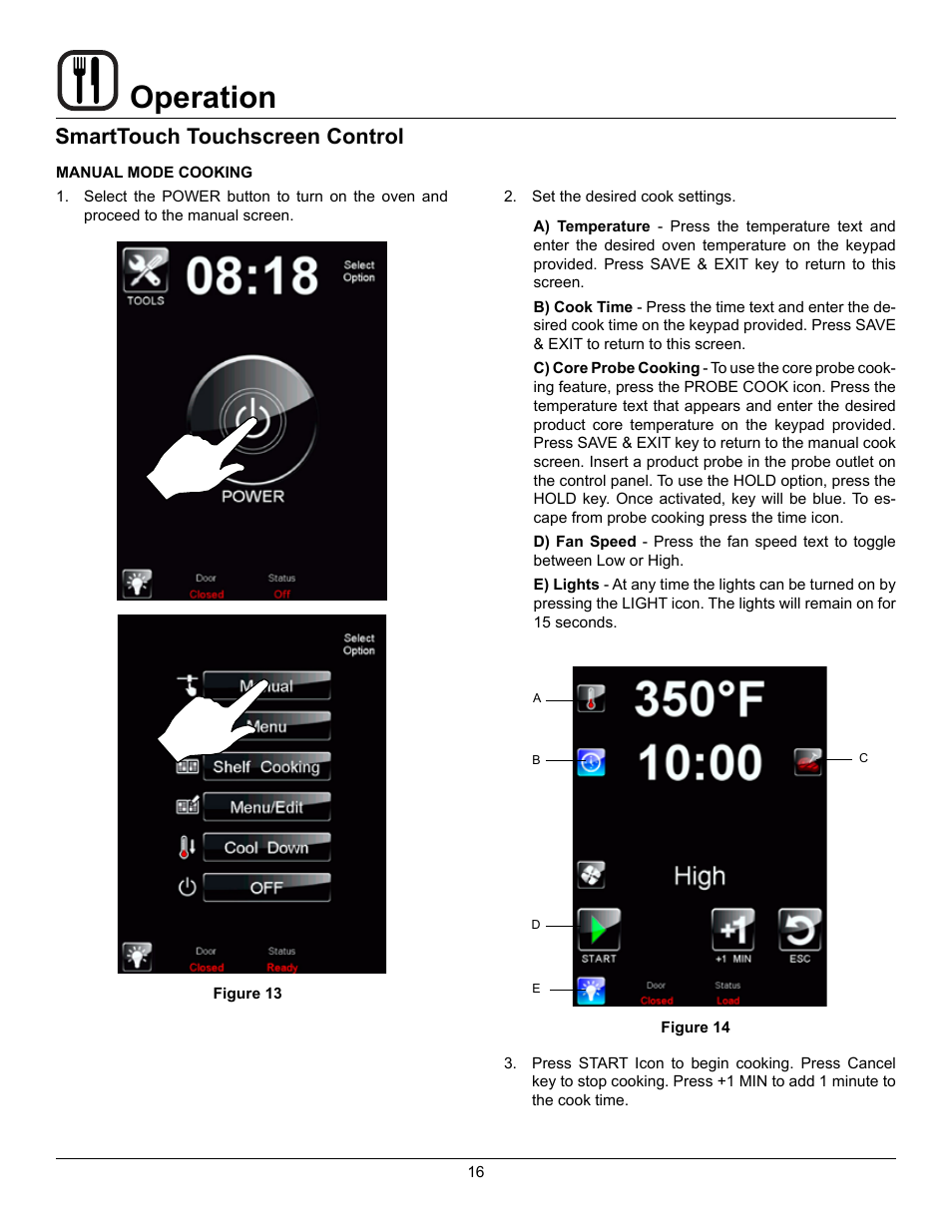 Operation, Smarttouch touchscreen control | Blodgett Mark V-100 User Manual | Page 18 / 34