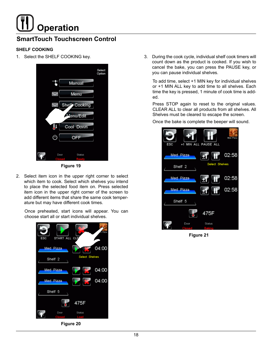 Operation, Smarttouch touchscreen control | Blodgett Mark V-100 User Manual | Page 20 / 34