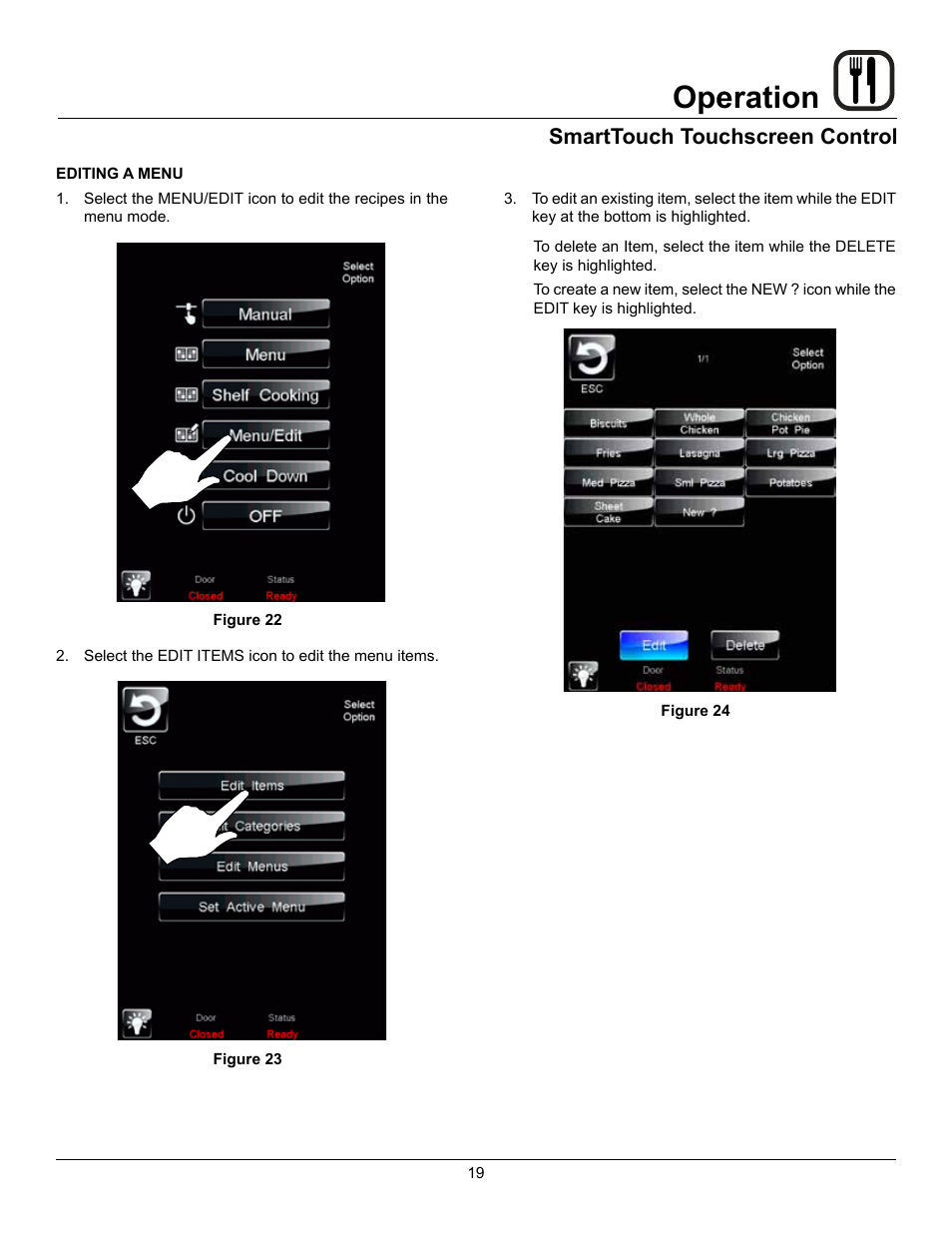 Operation, Smarttouch touchscreen control | Blodgett Mark V-100 User Manual | Page 21 / 34
