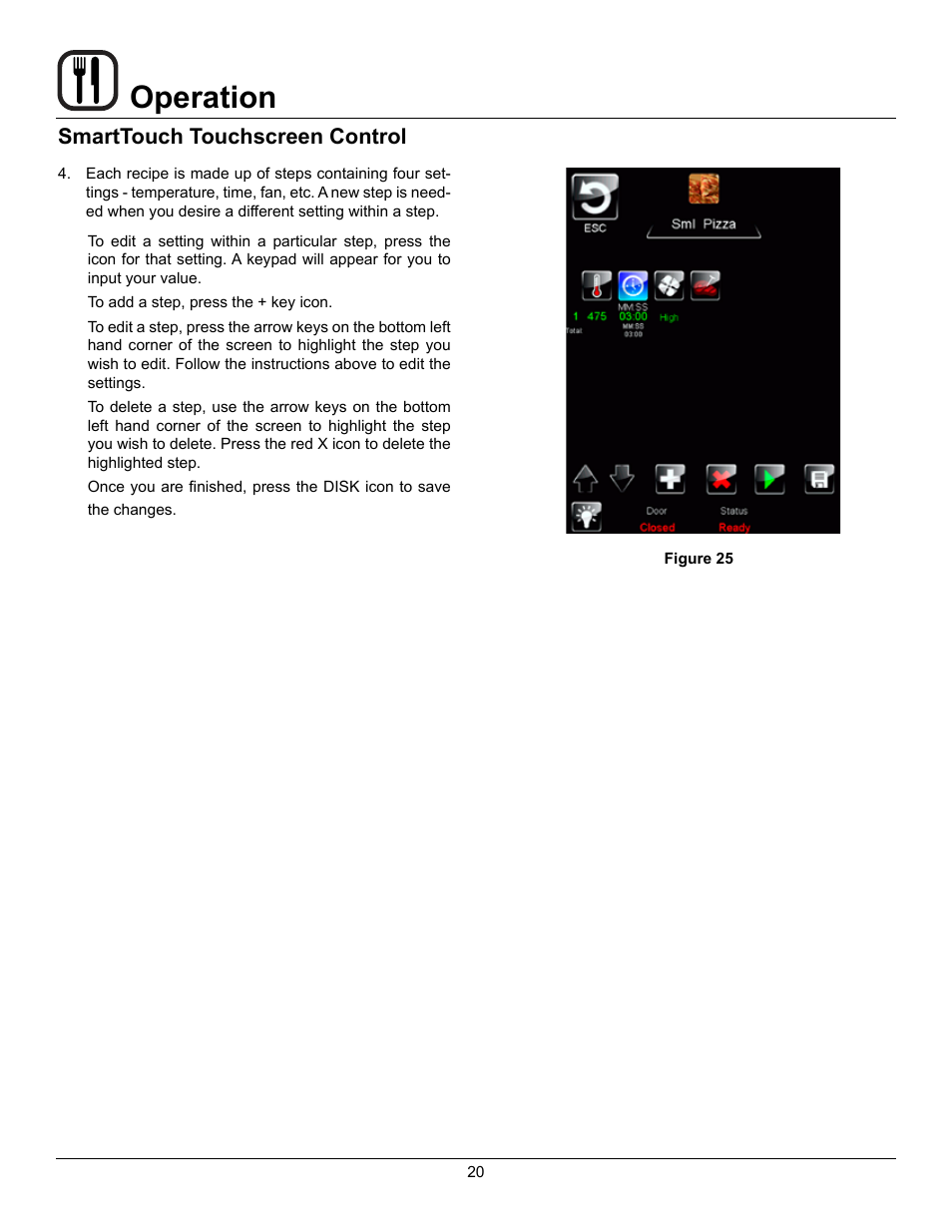 Operation, Smarttouch touchscreen control | Blodgett Mark V-100 User Manual | Page 22 / 34