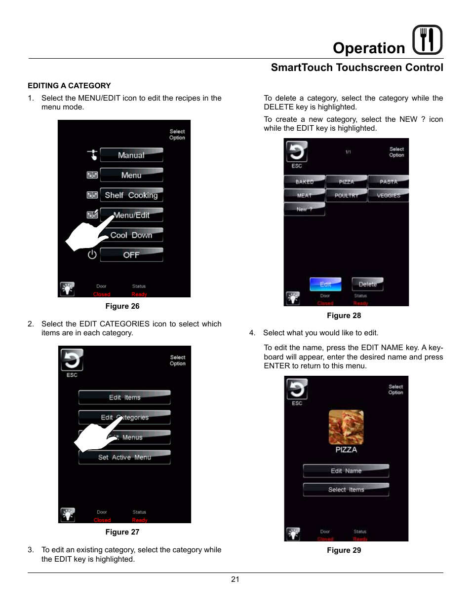 Operation, Smarttouch touchscreen control | Blodgett Mark V-100 User Manual | Page 23 / 34