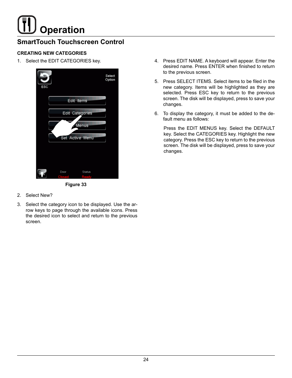 Operation, Smarttouch touchscreen control | Blodgett Mark V-100 User Manual | Page 26 / 34