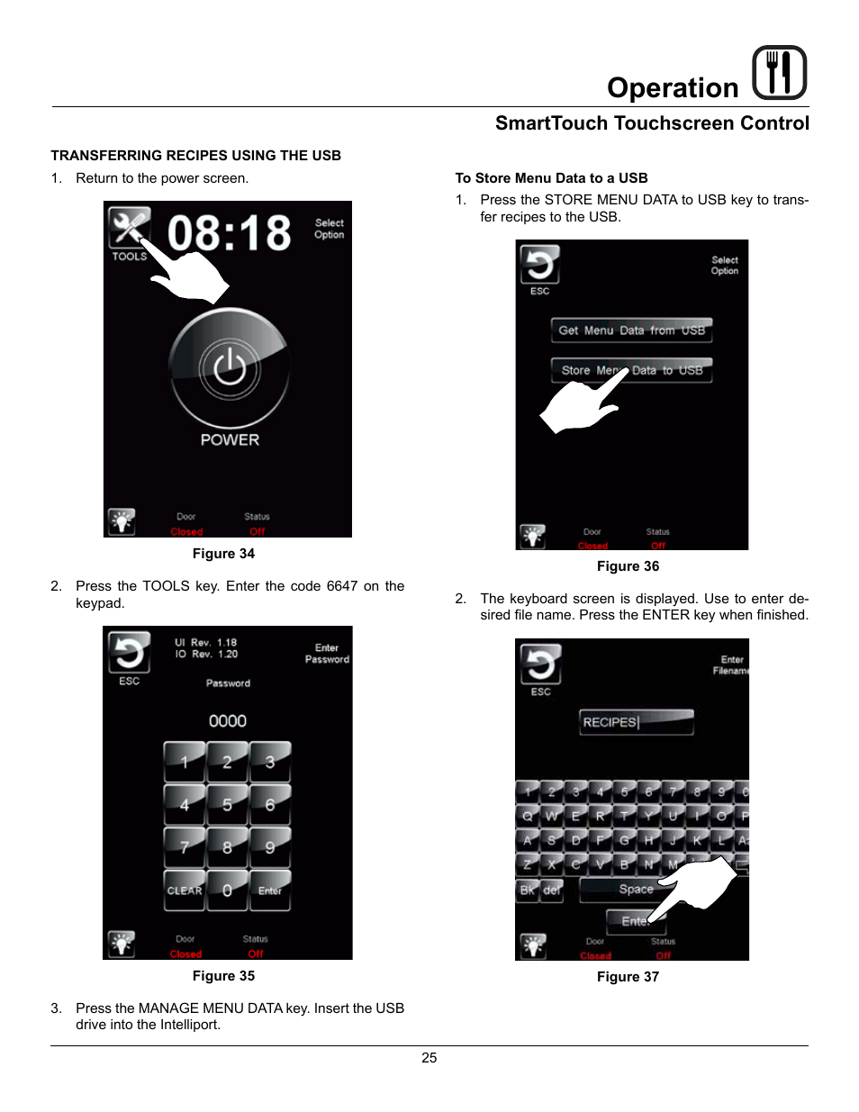 Operation, Smarttouch touchscreen control | Blodgett Mark V-100 User Manual | Page 27 / 34