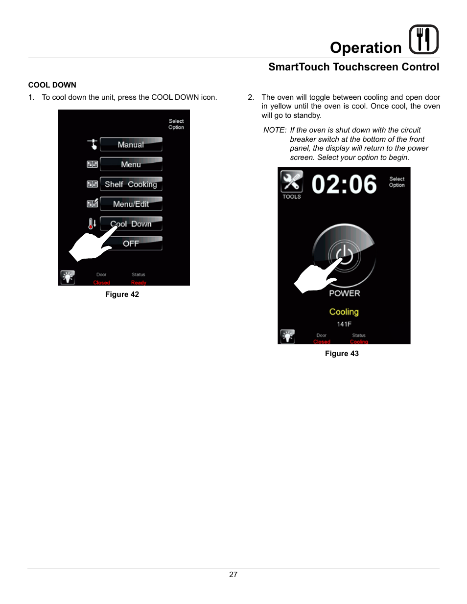 Operation, Smarttouch touchscreen control | Blodgett Mark V-100 User Manual | Page 29 / 34