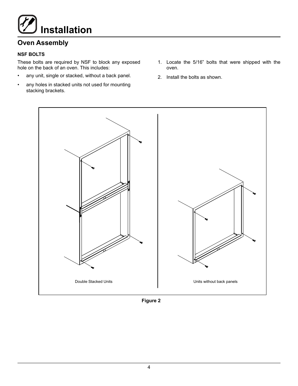 Installation, Oven assembly | Blodgett Mark V-100 User Manual | Page 6 / 34
