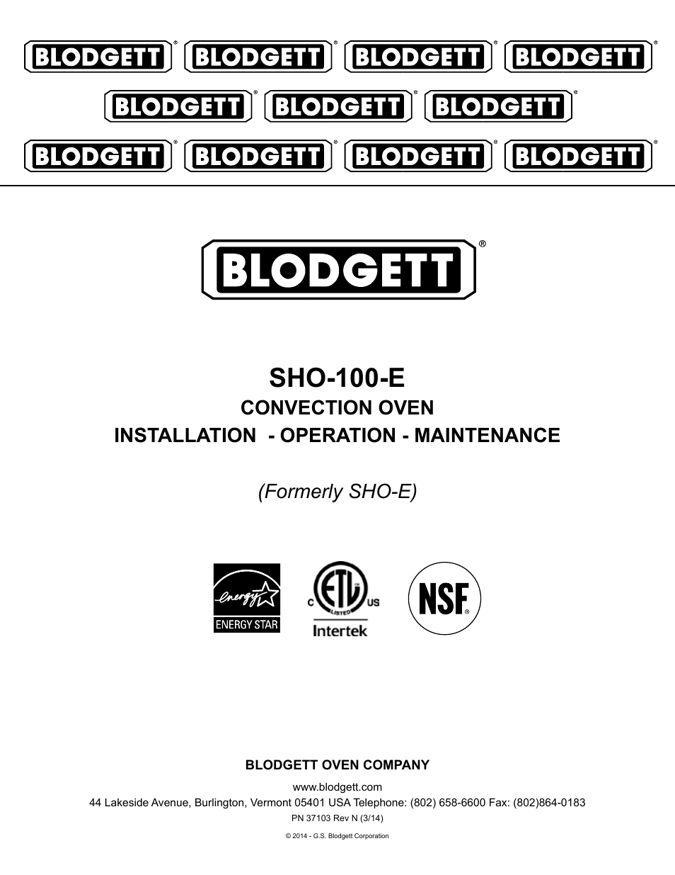 Blodgett SHO-100-E User Manual | 15 pages