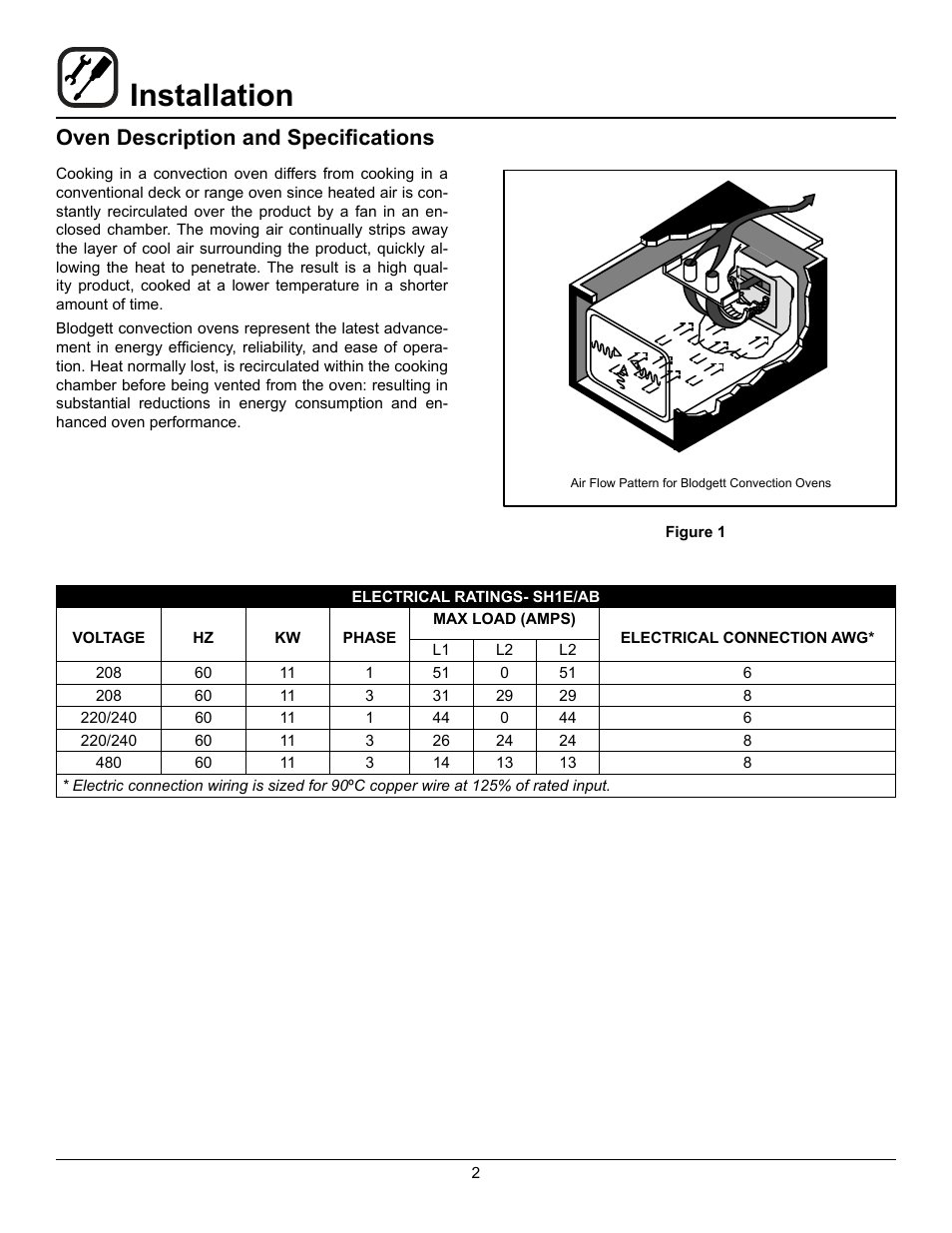 Installation, Oven description and specifications | Blodgett SHO-100-E User Manual | Page 4 / 15