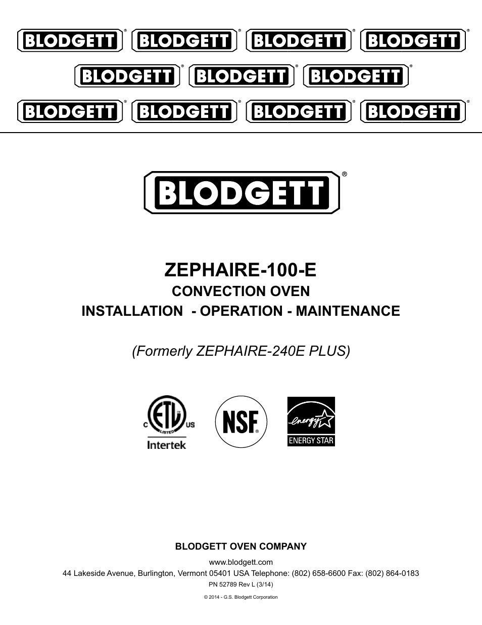 Blodgett ZEPHAIRE-100-E User Manual | 17 pages