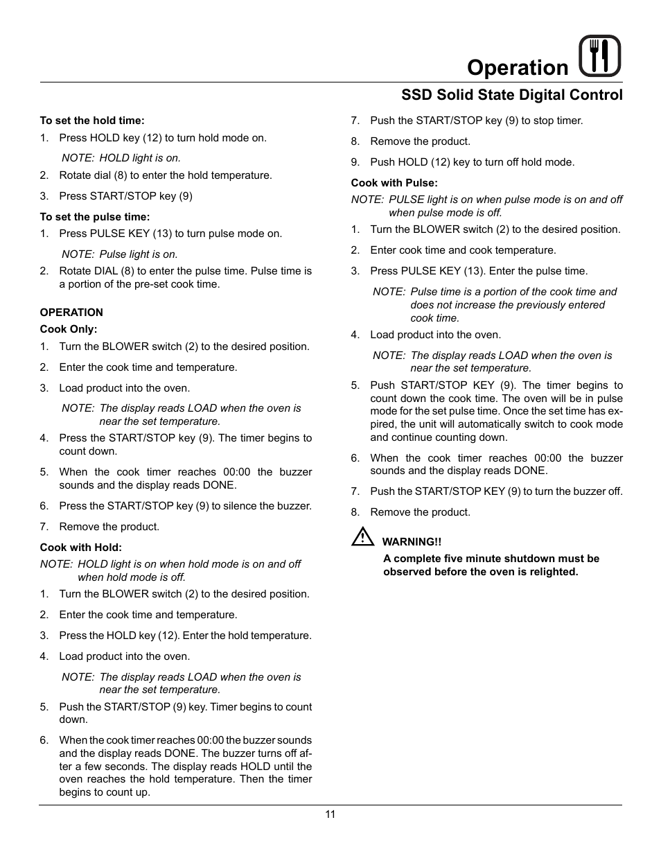 Operation, Ssd solid state digital control | Blodgett ZEPHAIRE-100-E User Manual | Page 13 / 17