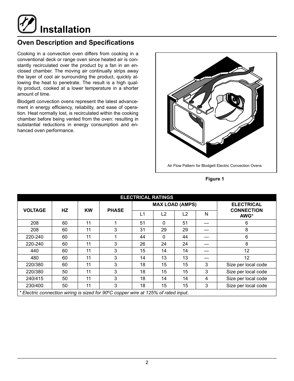 Installation, Oven description and specifications | Blodgett ZEPHAIRE-200-E User Manual | Page 4 / 17