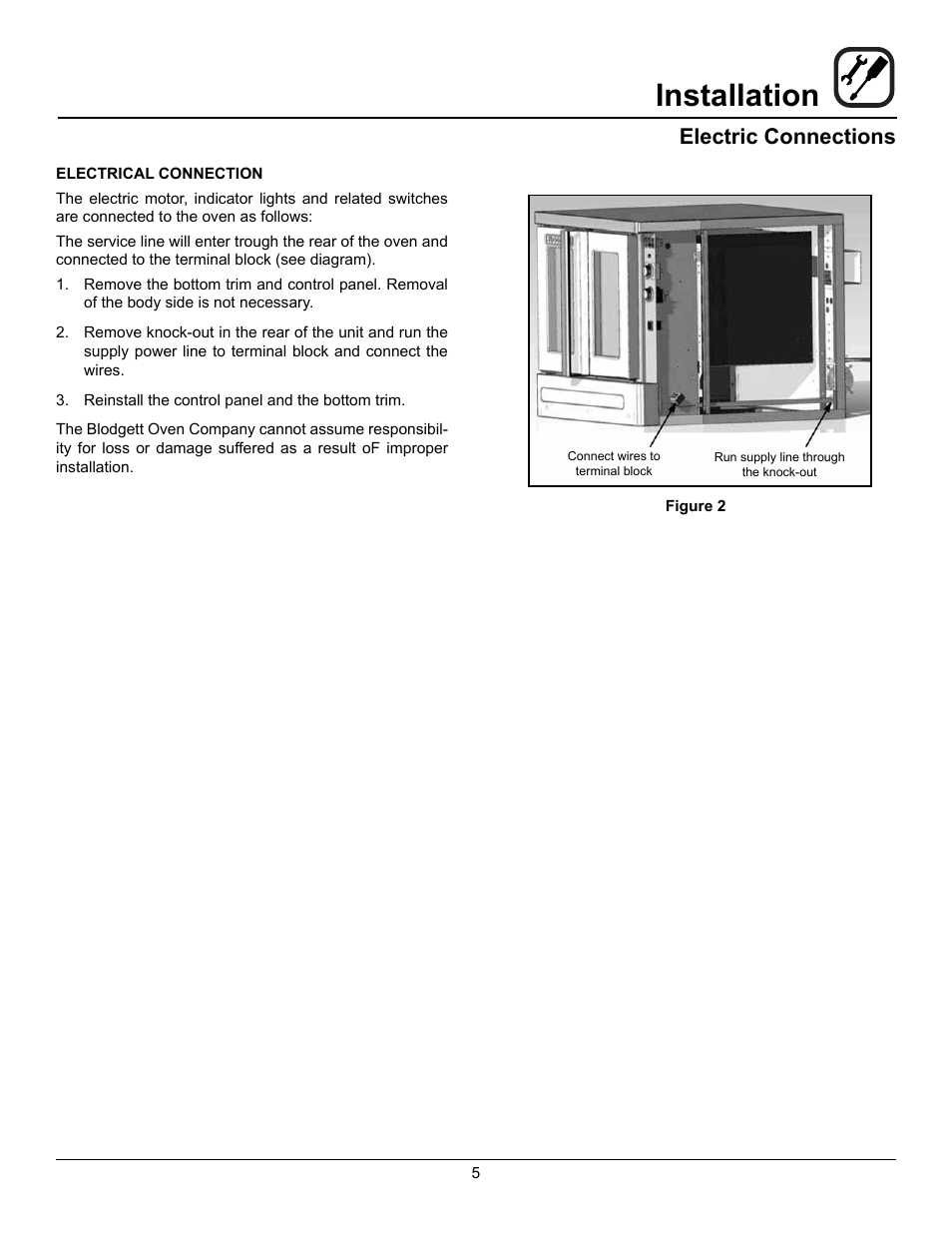 Installation, Electric connections | Blodgett ZEPHAIRE-200-E User Manual | Page 7 / 17
