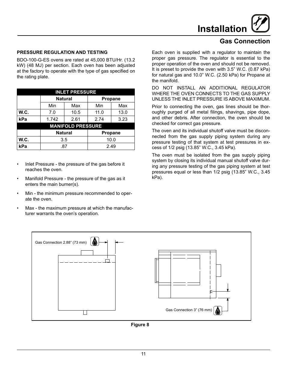 Installation, Gas connection | Blodgett BDO-100-G-ES User Manual | Page 13 / 22