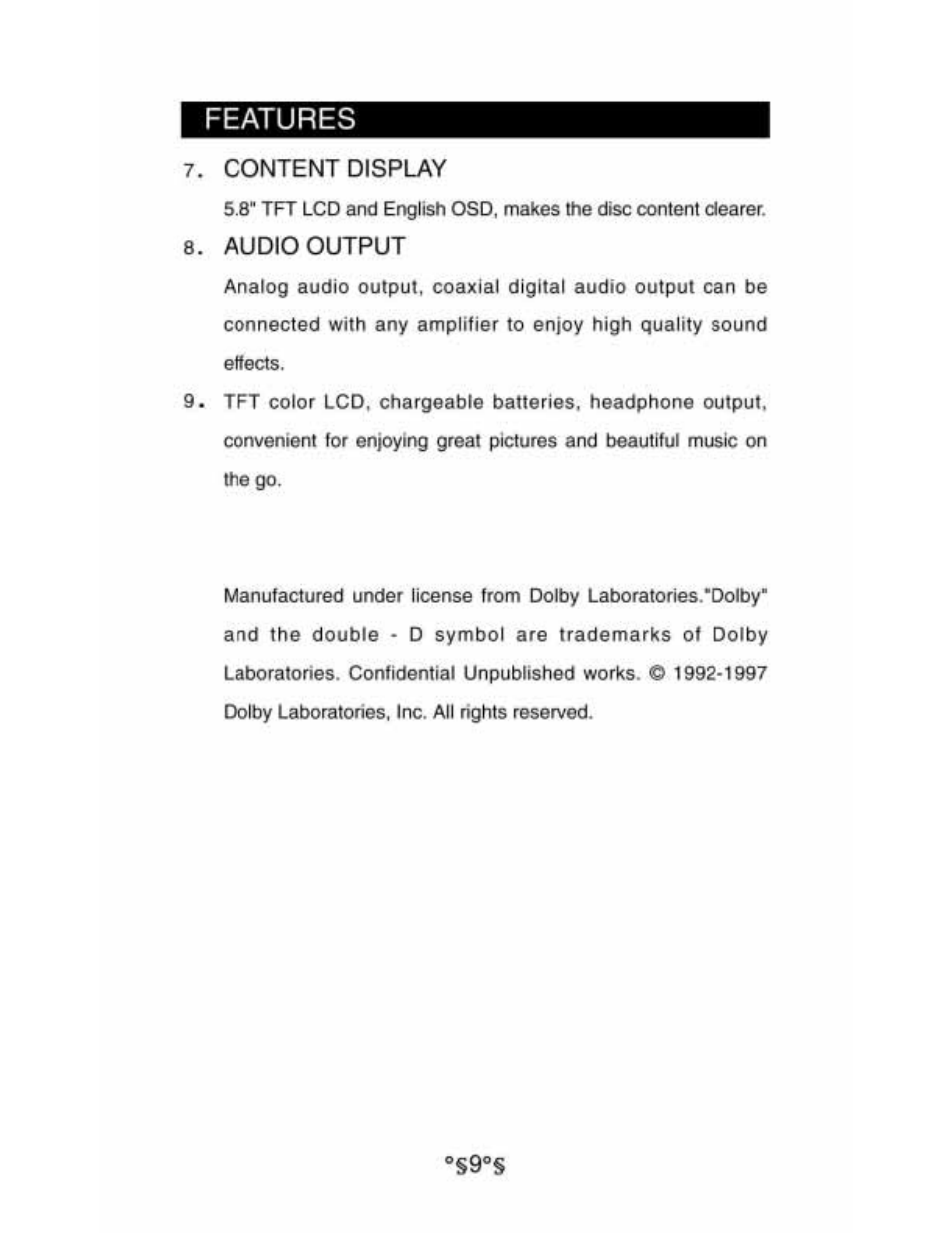 Content display, Audio output, Features | Audiovox D1530 User Manual | Page 10 / 46