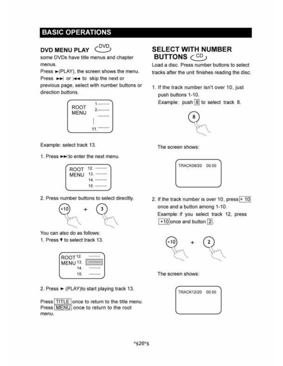 Select with number buttons, Basic operations | Audiovox D1530 User Manual | Page 27 / 46