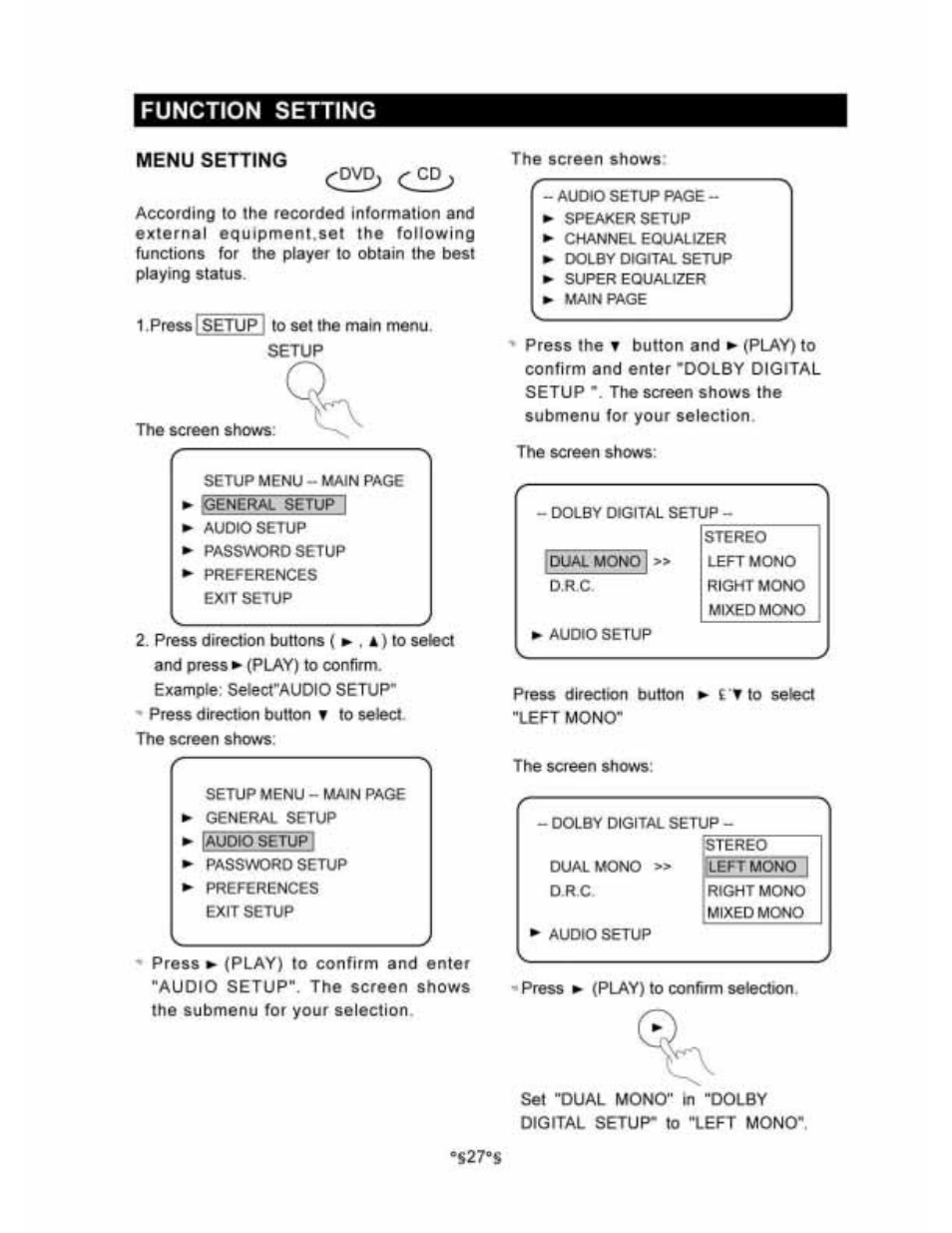 Function setting | Audiovox D1530 User Manual | Page 28 / 46