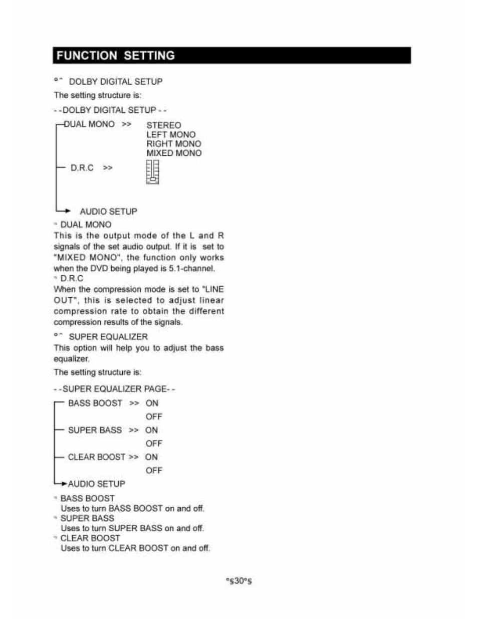 Sso-s, Function setting | Audiovox D1530 User Manual | Page 31 / 46