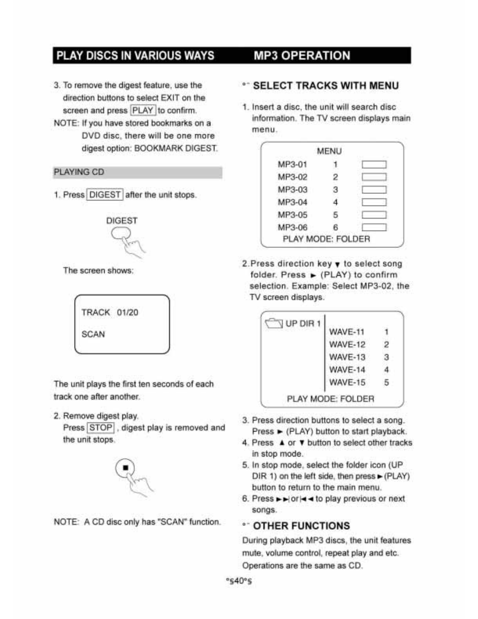 Play discs in various ways mp3 operation | Audiovox D1530 User Manual | Page 41 / 46
