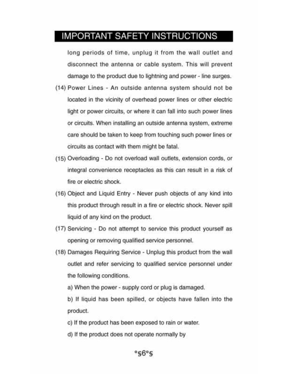 S6°s, Important safety instructions | Audiovox D1530 User Manual | Page 7 / 46