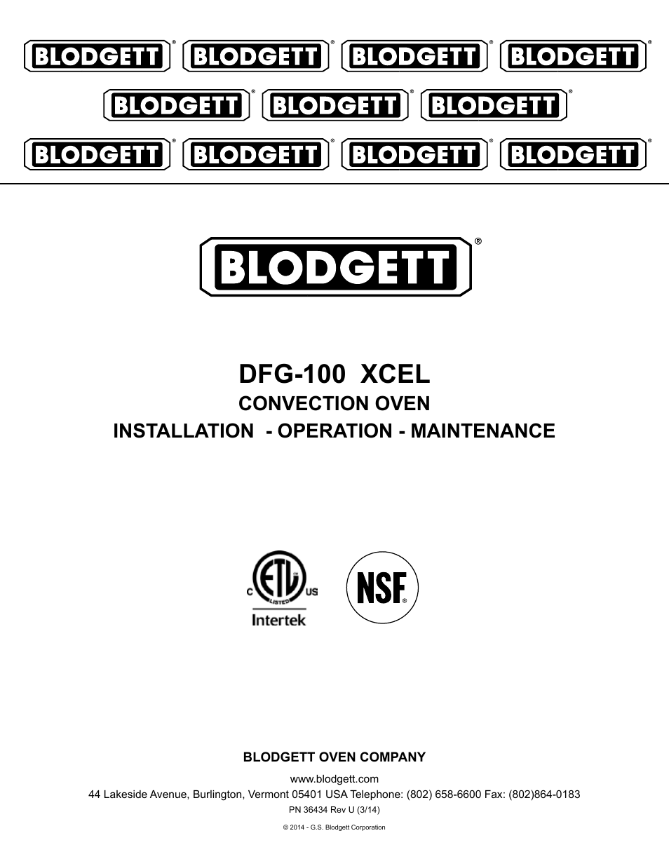 Blodgett DFG-100 XCEL User Manual | 39 pages