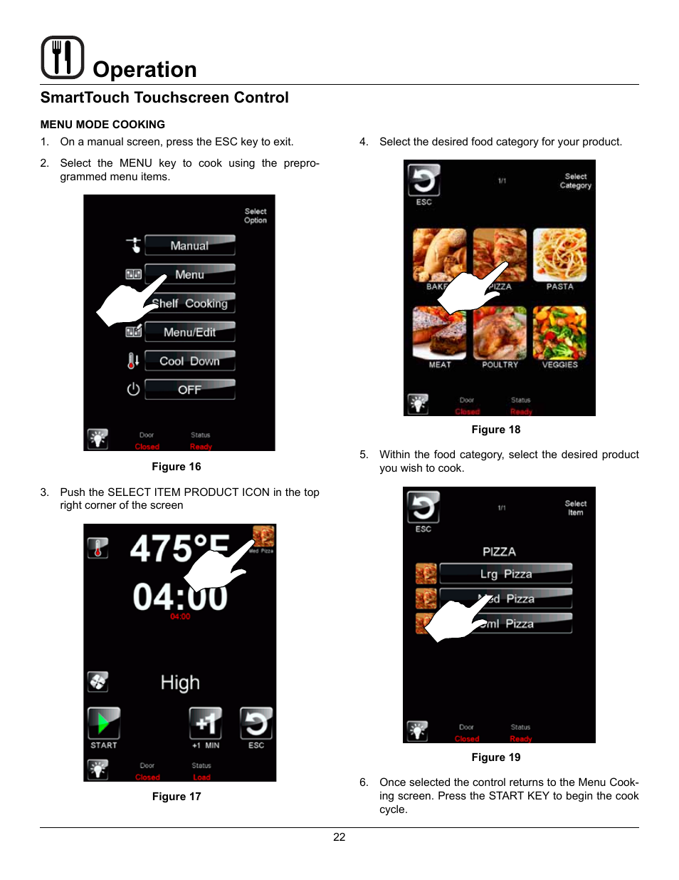 Operation, Smarttouch touchscreen control | Blodgett DFG-100 XCEL User Manual | Page 24 / 39