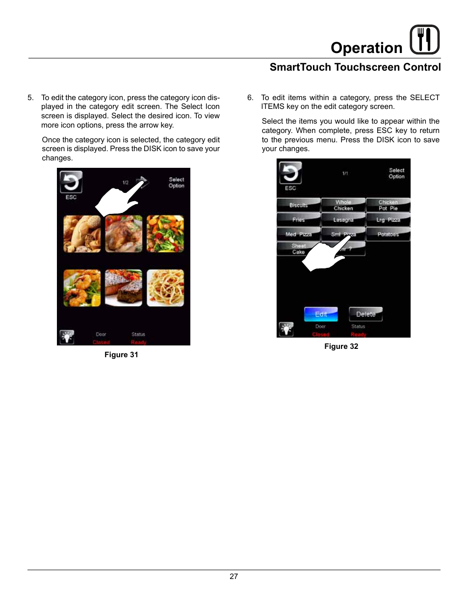 Operation, Smarttouch touchscreen control | Blodgett DFG-100 XCEL User Manual | Page 29 / 39