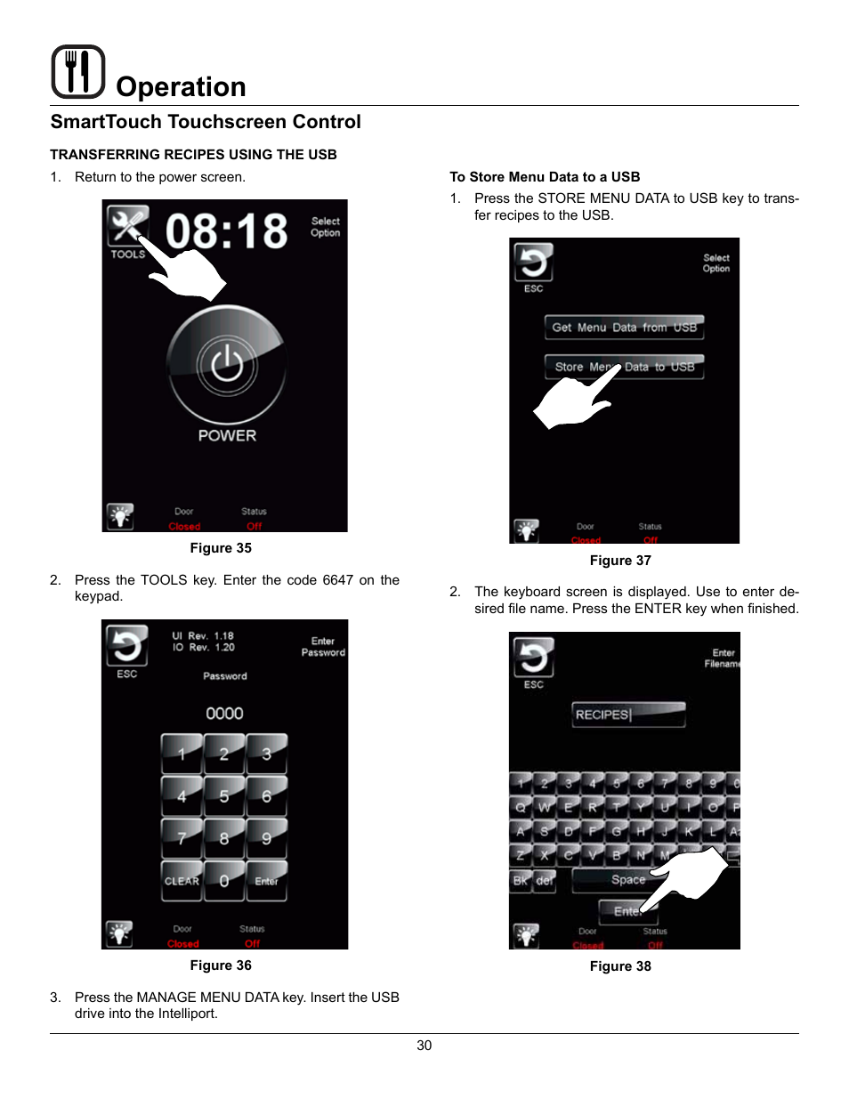 Operation, Smarttouch touchscreen control | Blodgett DFG-100 XCEL User Manual | Page 32 / 39