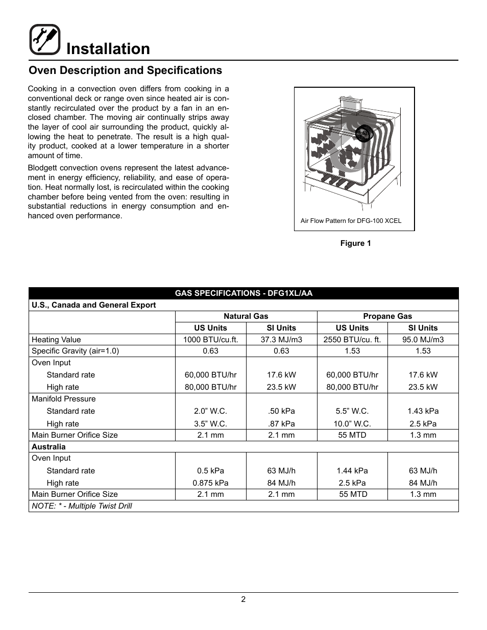 Installation, Oven description and specifications | Blodgett DFG-100 XCEL User Manual | Page 4 / 39