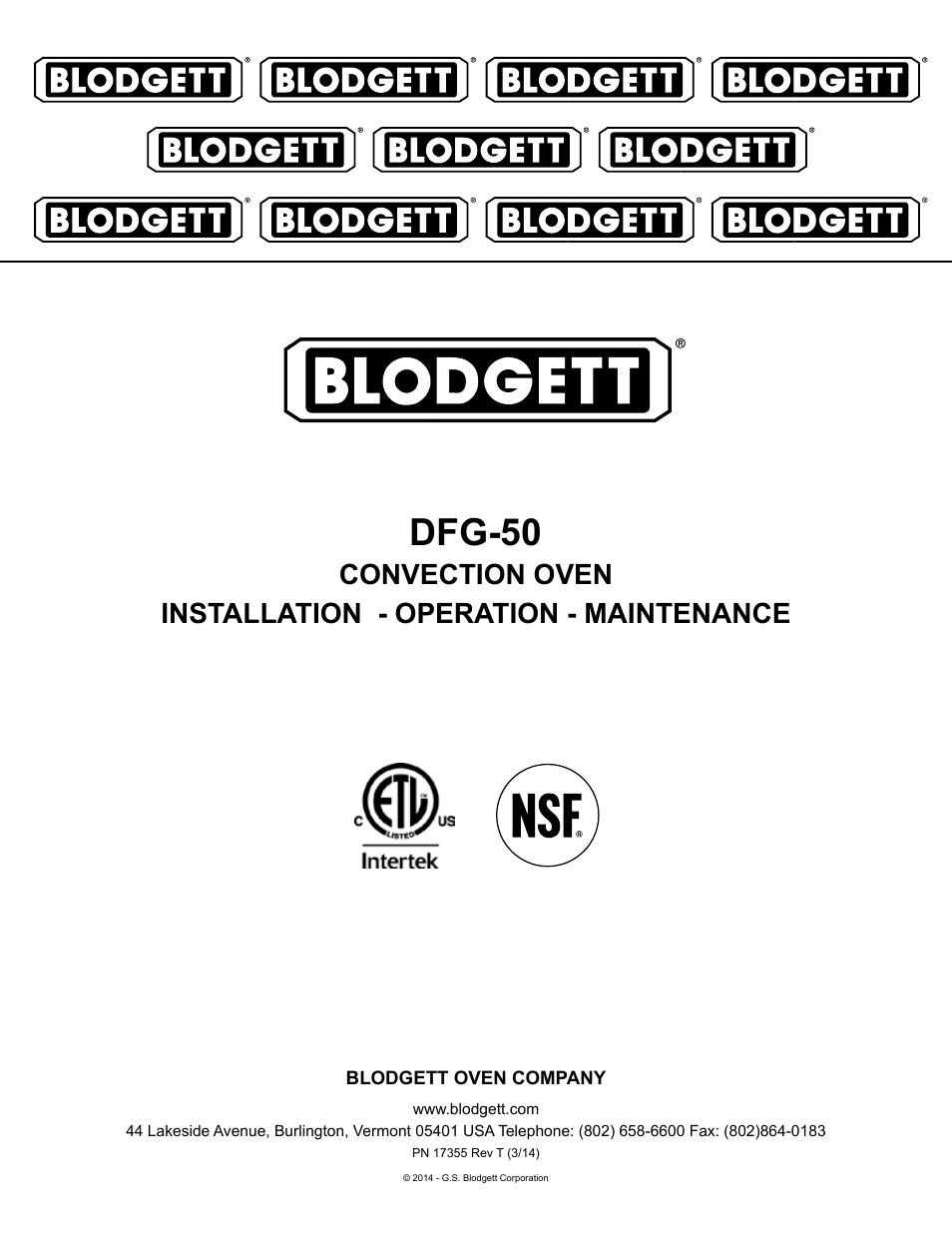 Blodgett DFG-50 User Manual | 39 pages