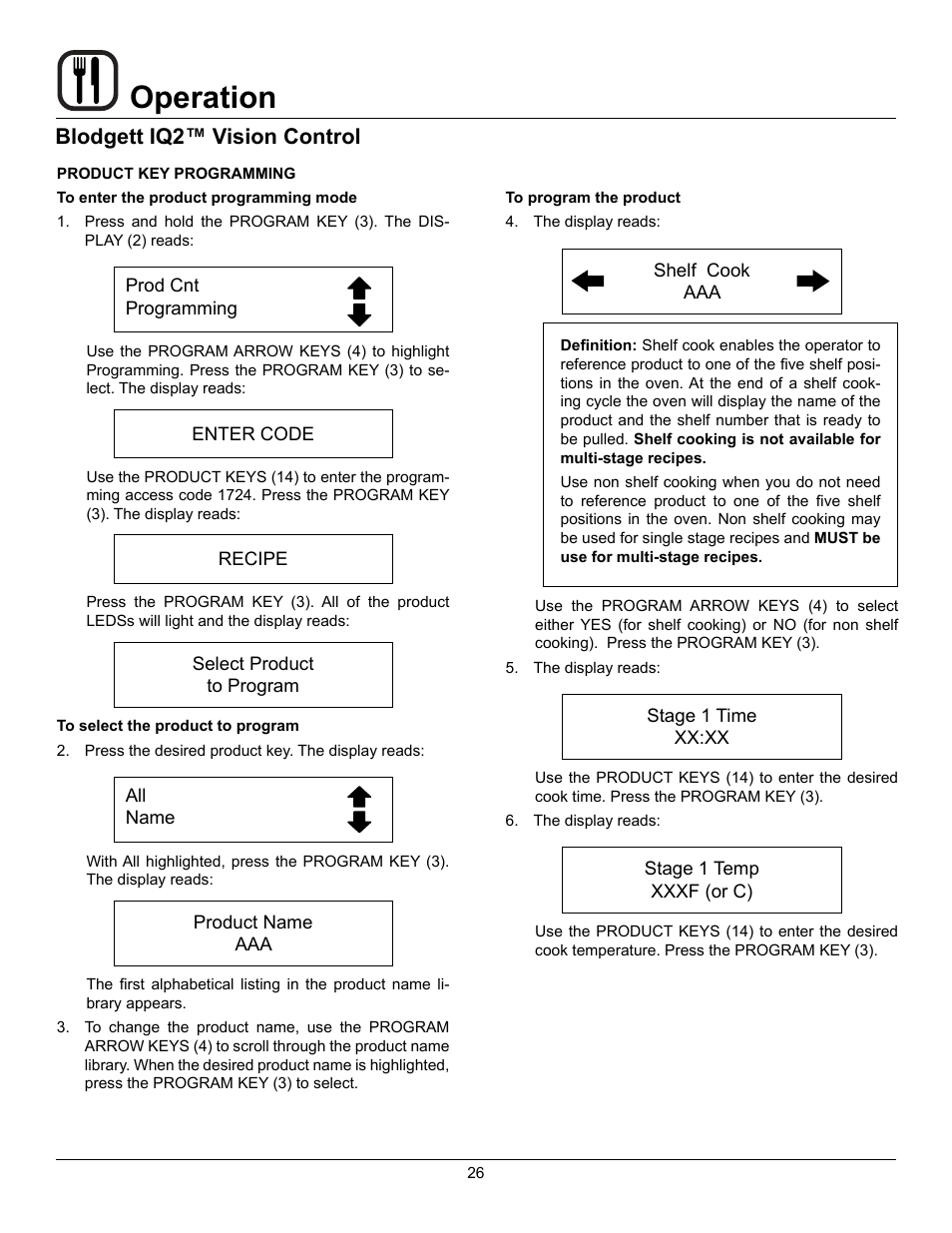 Operation, Blodgett iq2™ vision control | Blodgett DFG-50 User Manual | Page 28 / 39
