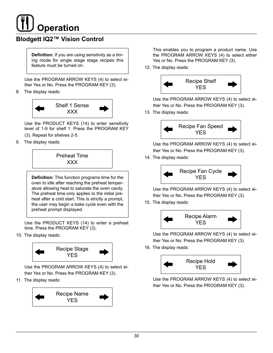 Operation, Blodgett iq2™ vision control | Blodgett DFG-50 User Manual | Page 32 / 39