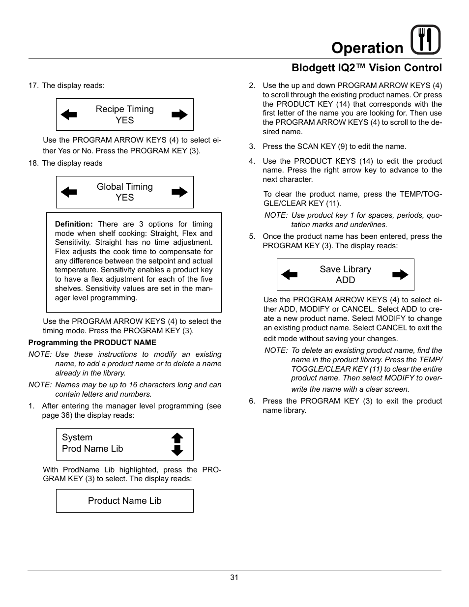 Operation, Blodgett iq2™ vision control | Blodgett DFG-50 User Manual | Page 33 / 39