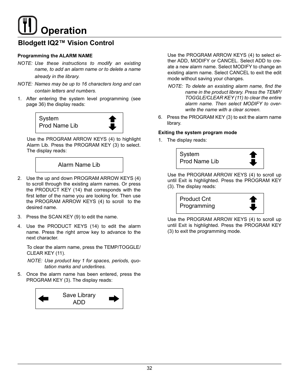 Operation, Blodgett iq2™ vision control | Blodgett DFG-50 User Manual | Page 34 / 39