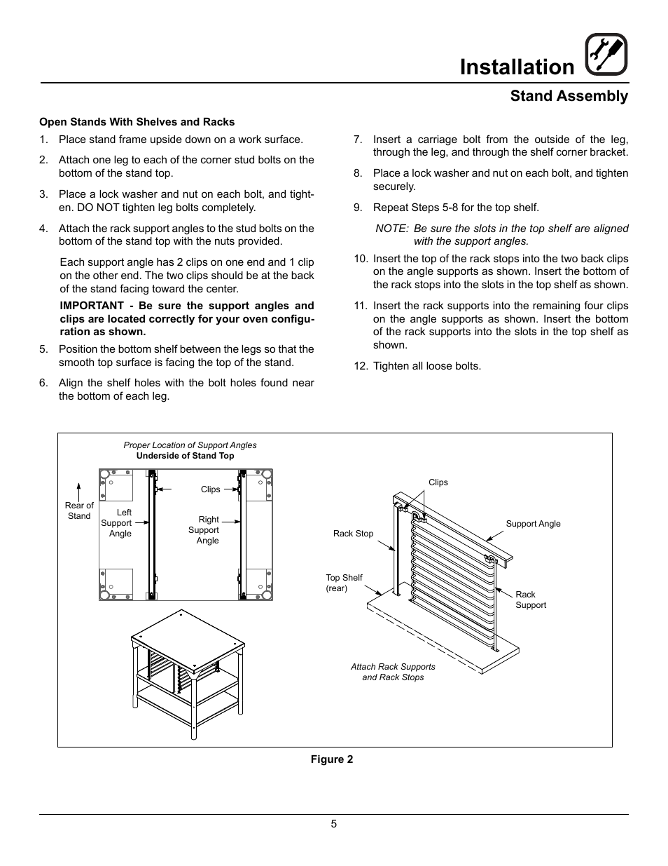 Installation, Stand assembly | Blodgett DFG-50 User Manual | Page 7 / 39