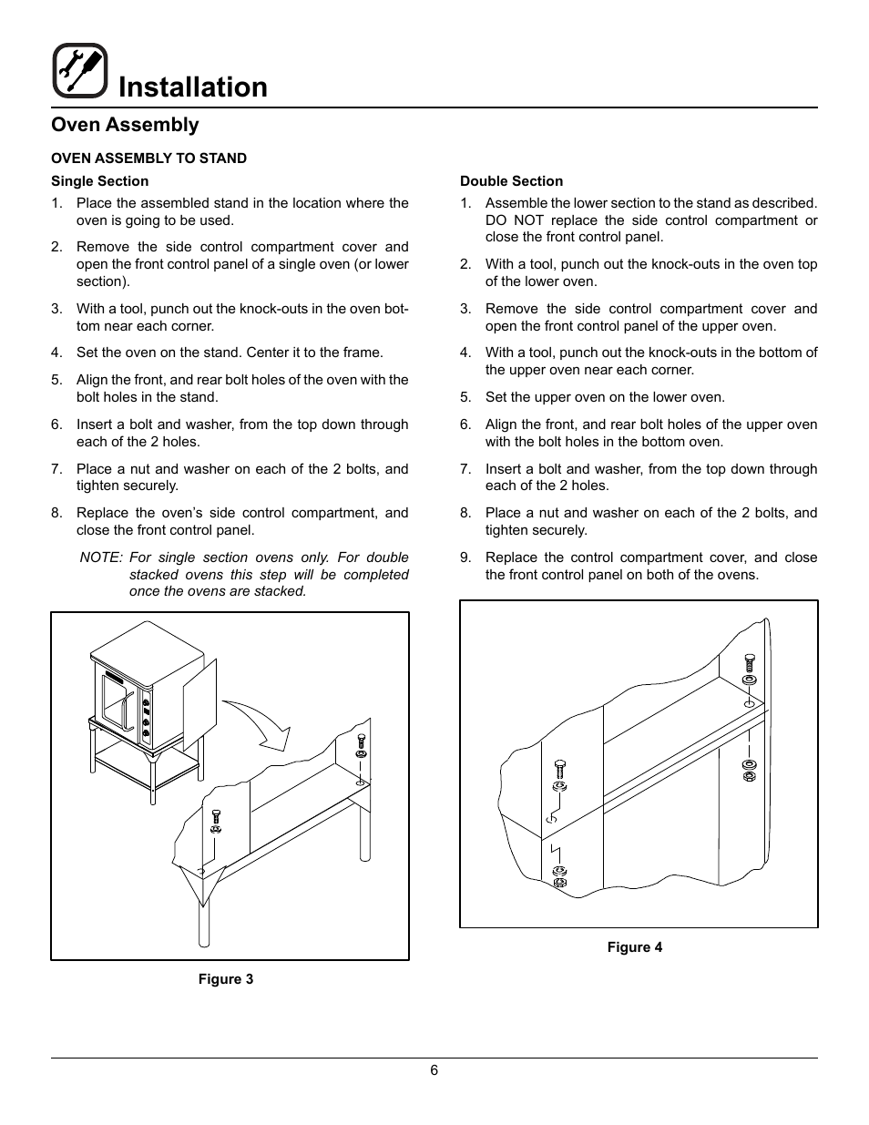 Installation, Oven assembly | Blodgett DFG-50 User Manual | Page 8 / 39