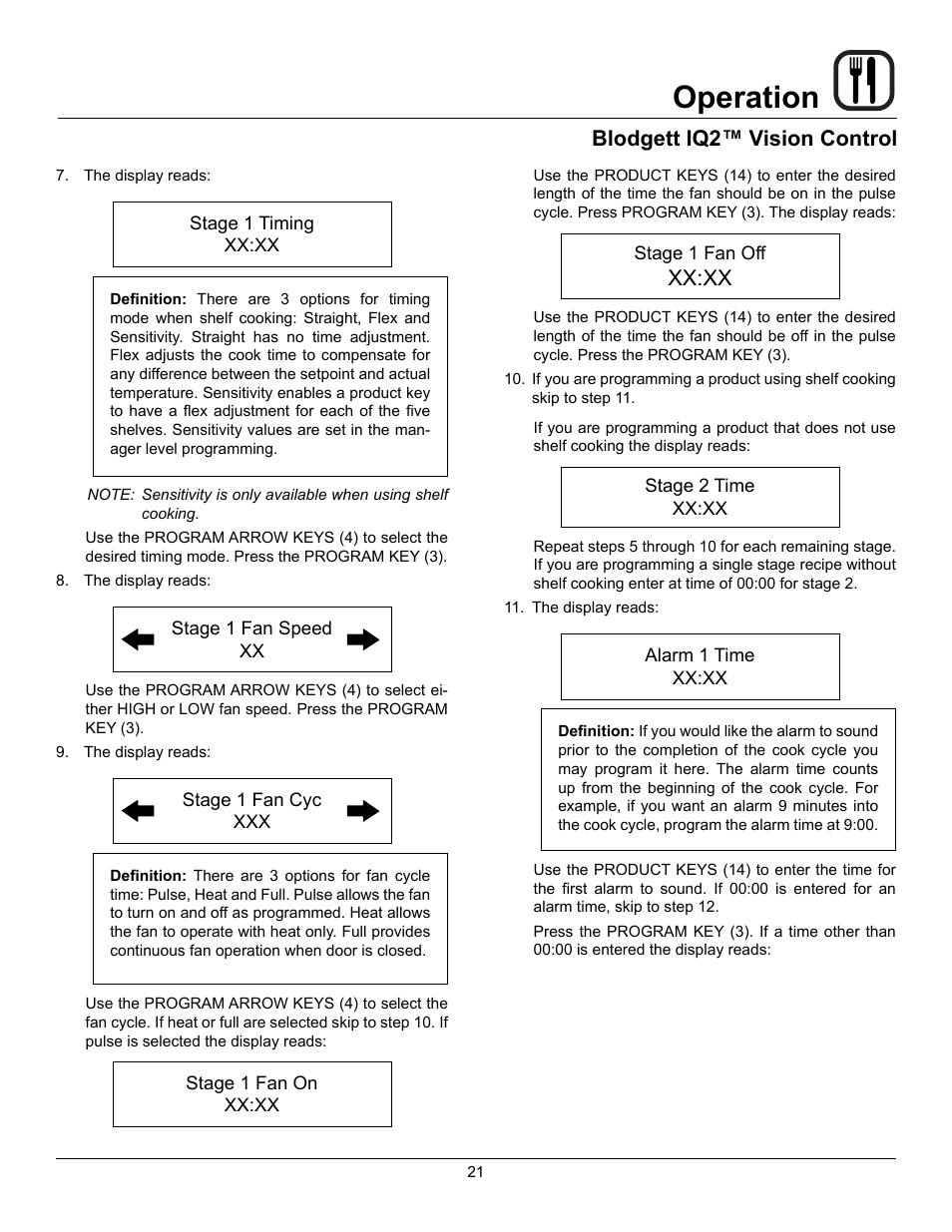 Operation, Blodgett iq2™ vision control, Xx:xx | Blodgett CTBR User Manual | Page 23 / 33