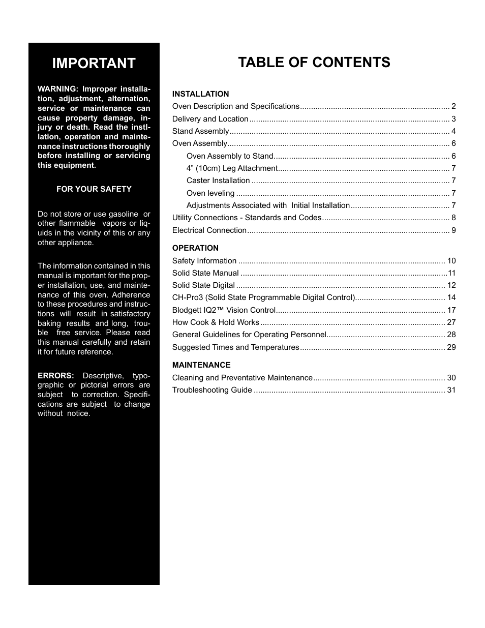 Blodgett CTBR User Manual | Page 3 / 33