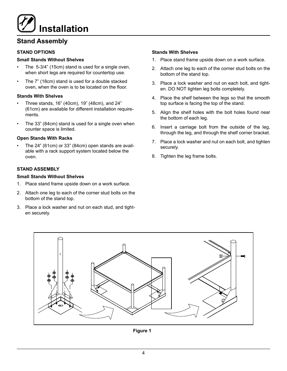 Installation, Stand assembly | Blodgett CTBR User Manual | Page 6 / 33
