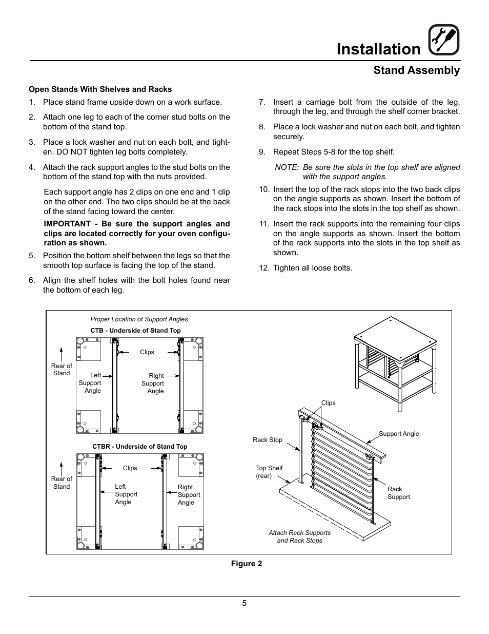Installation, Stand assembly | Blodgett CTBR User Manual | Page 7 / 33