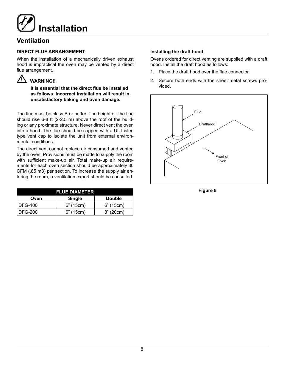 Installation, Ventilation | Blodgett DFG-200 User Manual | Page 10 / 39